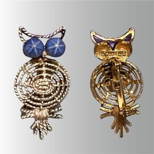 Mamselle Owl with Faux Sapphire Eyes Brooch